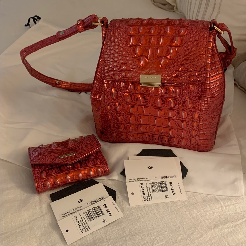 Brahmin RED DRAGON, rare Margo purse+small Veronica wallet. Perfect for holidays - Picture 10 of 12